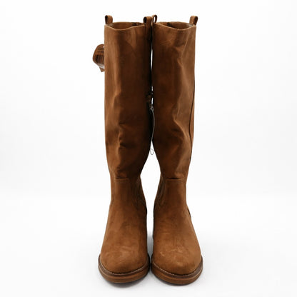 Kensie Women's Naya Knee High Boots Sand Faux Leather Side Zip Block Heel