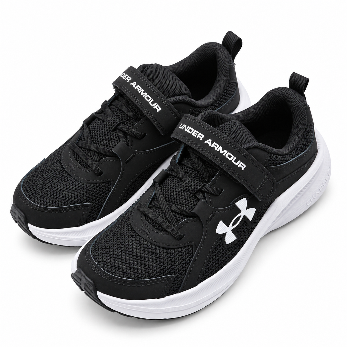 Under Armour Assert 11 AC Boys 2Y Black White Mesh Running Shoes Hook Loop Strap