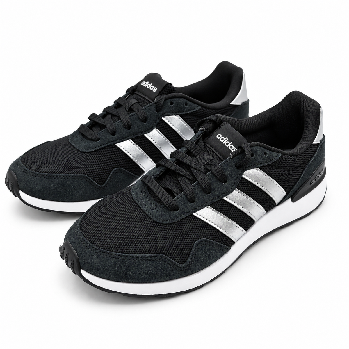 adidas Run 60s 4.0 Womens Black Silver Retro Suede Sneakers Pick Size JR6626