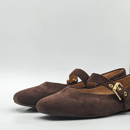 dv by Dolce Vita "Ballet Flat" Faux Suede Brass Buckle Foam Insole (Brown) NEW