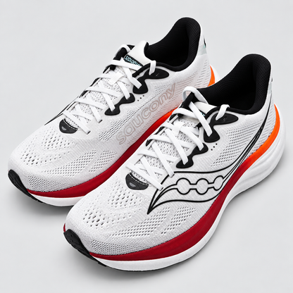 Saucony Ride 19 Mens 11 White Crimson PWRRUN+ Neutral Road Running Mesh Sneakers