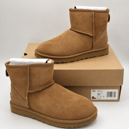 UGG Classic Mini II Chestnut Suede Sheepskin Ankle Boots Women's Size 7 1016222
