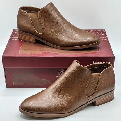 Kensie "Sammy" Faux Pebbled Leather w/ Block Heel & Side Zip Closure (Brown) NEW