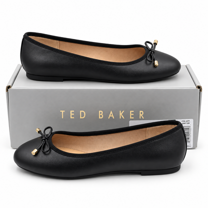 Ted Baker Womens Black Leather Ballet Flats Bow Almond Toe Slip On Pick Size