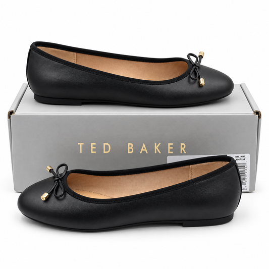 Ted Baker Womens Black Leather Ballet Flats Bow Almond Toe Slip On Pick Size