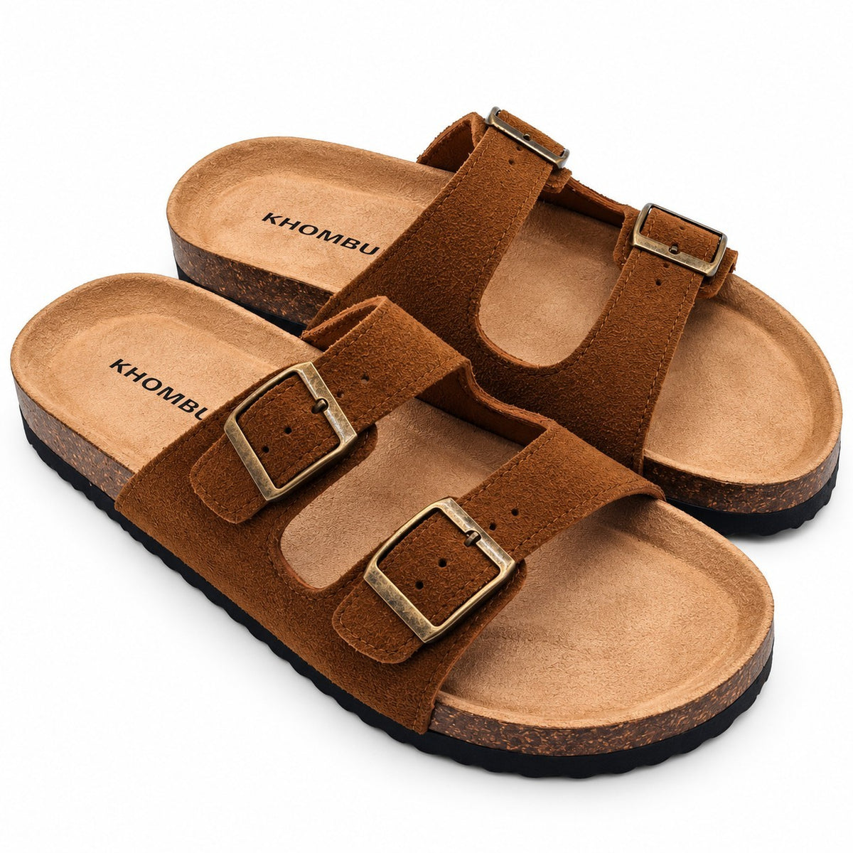 Khombu Ashville Women's Brown Suede Double Buckle Slide Sandals Pick Size