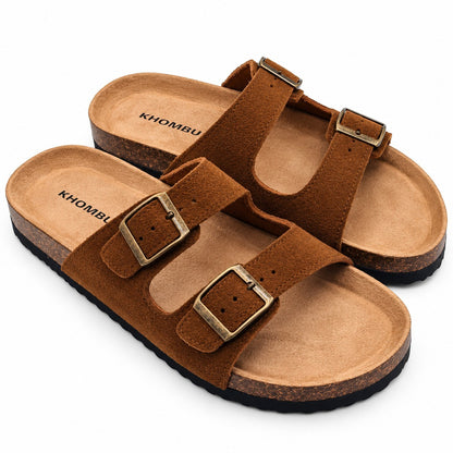 Khombu Ashville Women's Brown Suede Double Buckle Slide Sandals Pick Size