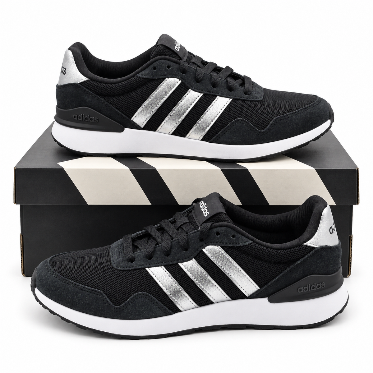 adidas Run 60s 4.0 Womens Black Silver Retro Suede Sneakers Pick Size JR6626
