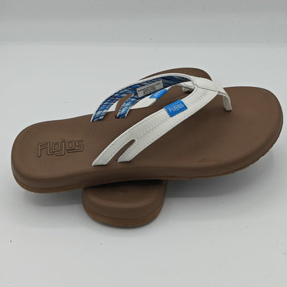 Flojos  Women's Sandals w Memory Foam Flip Flops New White Brown Blue Size 7