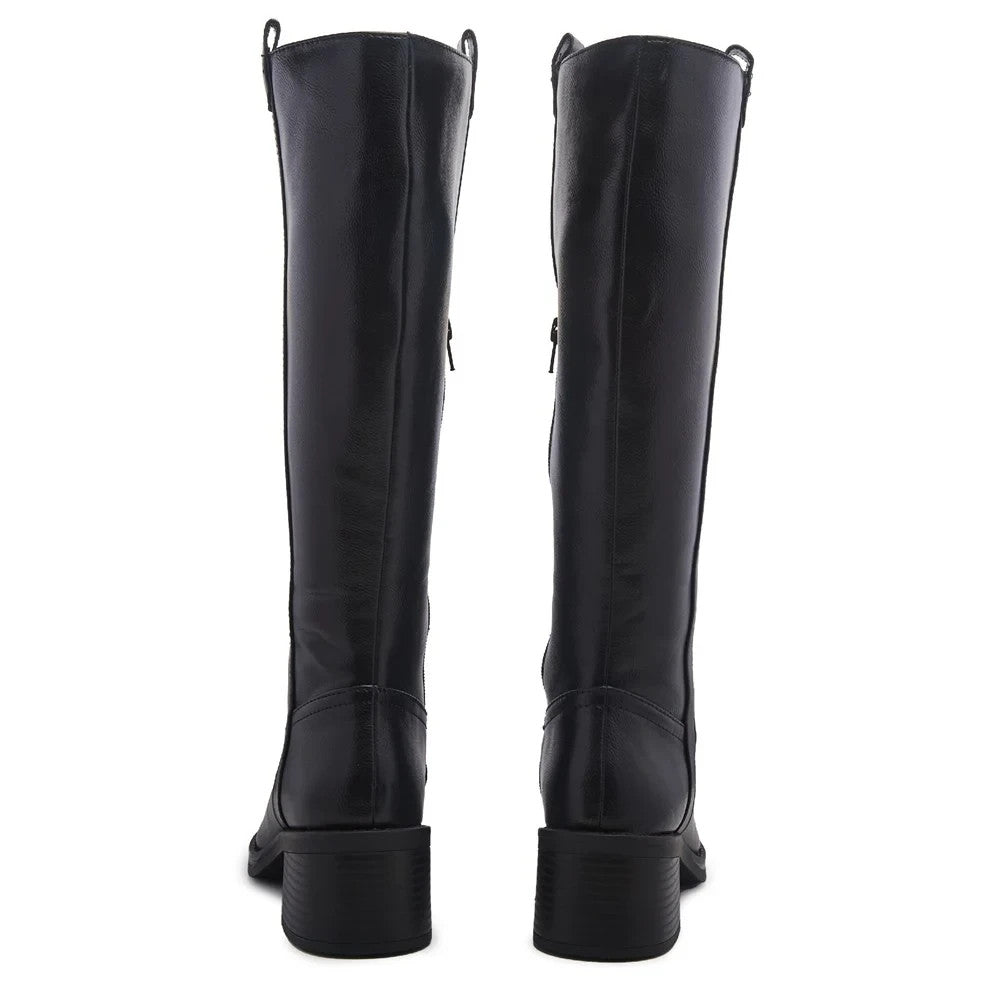Kensie Women's Naya Knee High Boots Sand Faux Leather Side Zip Block Heel