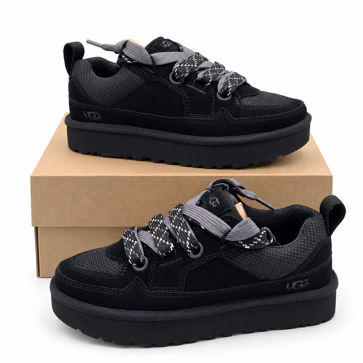 UGG Lo Lowmel Sneakers Womens 6 Black Suede Mesh Lace Up Low Top Shoes 1168890