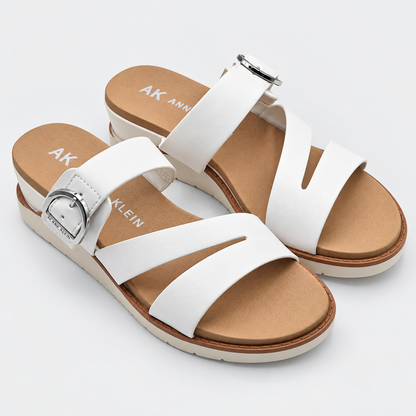 Anne Klein Lalasa Womens White Buckle Slide Sandals iFlex Low Wedge Pick Size