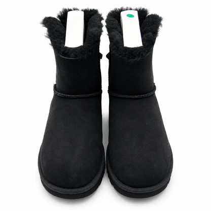 UGG Mini Bailey Bow II Women's 8 Black Sheepskin Suede Ankle Boots 1016501-BLK