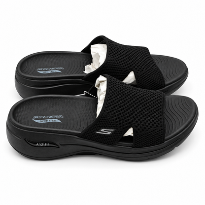 Skechers GO WALK Arch Fit Worthy Womens 7 Black Slide Sandals ULTRA GO 140224