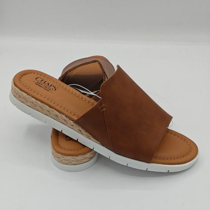 Chaps Slide Sandals Women's Brown Memory Foam Comfort Casual Slip On