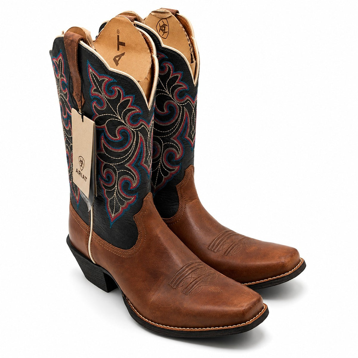 Ariat(R) Round Up Square Toe Western Cowboy Boots Brown Blue Women's 11 B 10040446