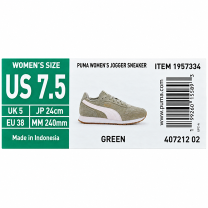 PUMA Women's Jogger Sneakers Green White Retro Casual Walking Shoes 7.5 407212