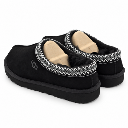 UGG Tasman II Womens 8 Black Suede Sheepskin Lined Slip On Slippers 1174470