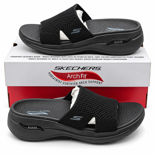 Skechers GO WALK Arch Fit Worthy Womens 7 Black Slide Sandals ULTRA GO 140224