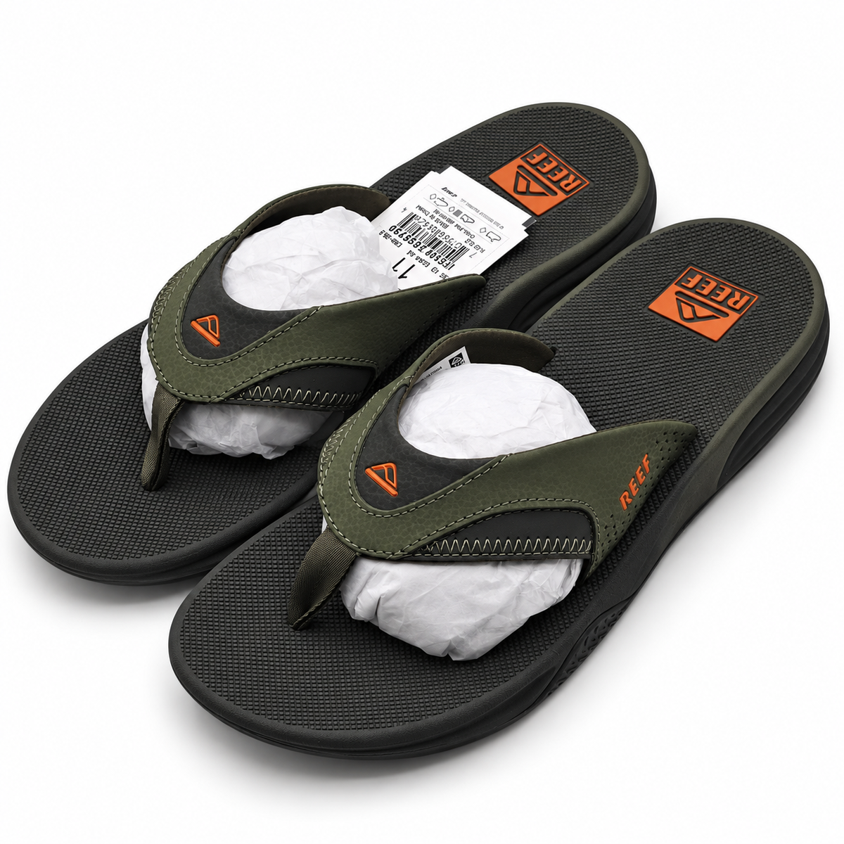 REEF Cushion Fanning Flip Flops Men 11 Olive Arch Support Bottle Opener CJ8928