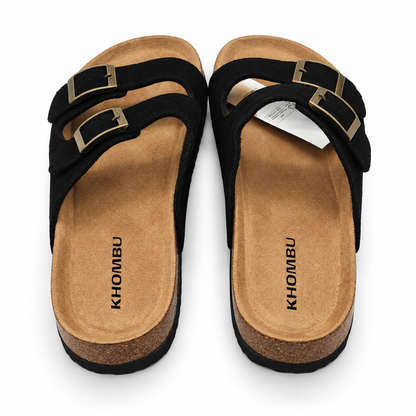 Khombu Ashville Women's Size 7 Black Suede Double Buckle Slide Sandals