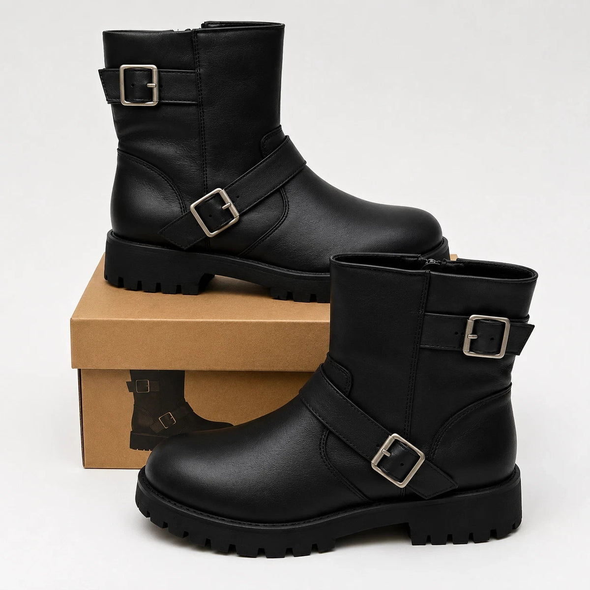 Steve Madden Crusader Leather Combat Boots Women's 11 Black Goth Biker Lug Sole