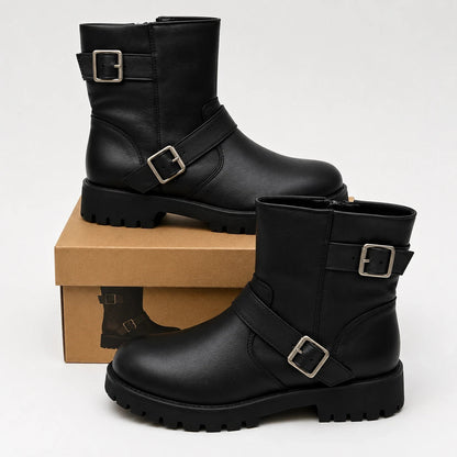 Steve Madden Crusader Leather Combat Boots Women's 11 Black Goth Biker Lug Sole
