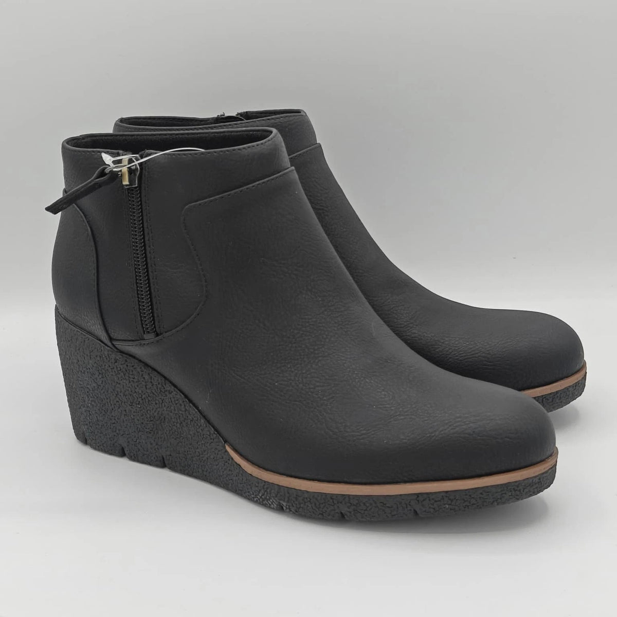 Dr. Scholl's Women's Bianca Wedge Ankle Boots Brown Faux Leather Zip Booties