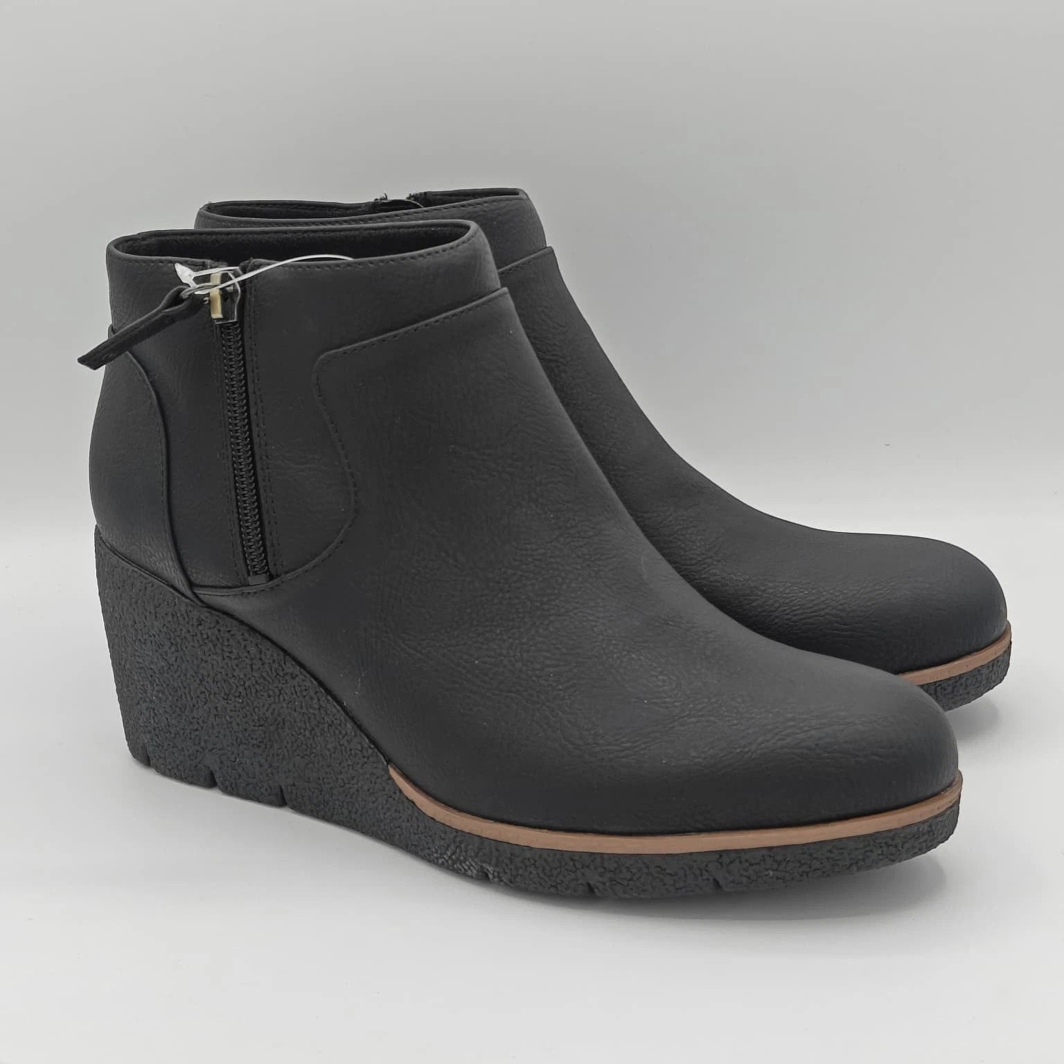 Dr. Scholl's Women's Bianca Wedge Ankle Boots Brown Faux Leather Zip Booties