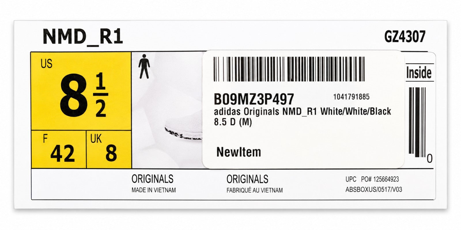 adidas Originals NMD_R1 GZ4307 White Black Boost Sneakers Men's Size 8.5