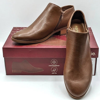 Kensie "Sammy" Faux Pebbled Leather w/ Block Heel & Side Zip Closure (Brown) NEW