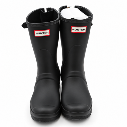 Hunter Original Back Adjustable Short Rain Boots Womens 7 Black Waterproof Matte