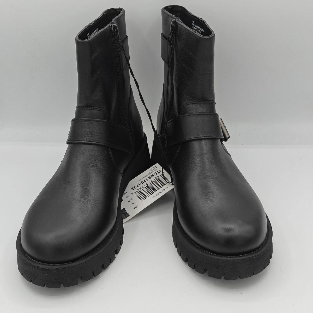 Steve Madden Crusader Leather Combat Boots Women's 8 Black Goth Biker Lug Sole