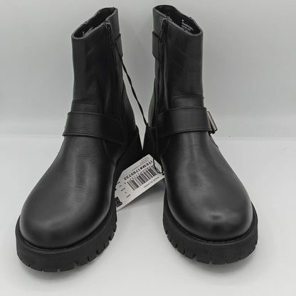 Steve Madden Crusader Leather Combat Boots Women's 8 Black Goth Biker Lug Sole