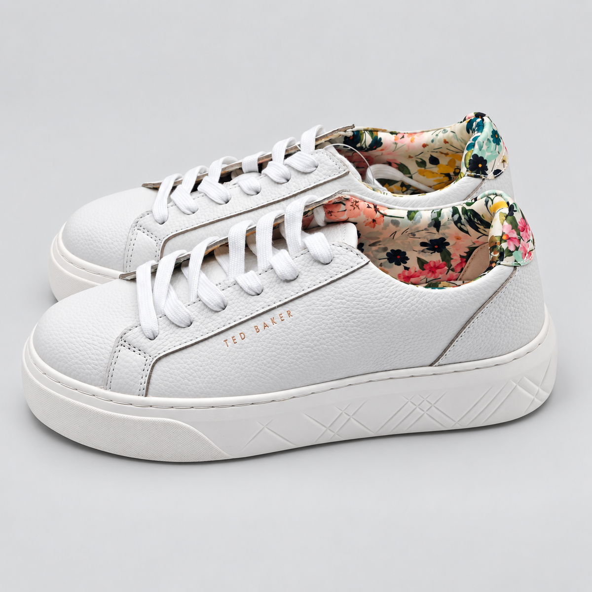 Ted Baker Womens White Leather Floral Platform Sneakers Casual Shoes Pick Size
