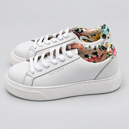 Ted Baker Womens White Leather Floral Platform Sneakers Casual Shoes Pick Size