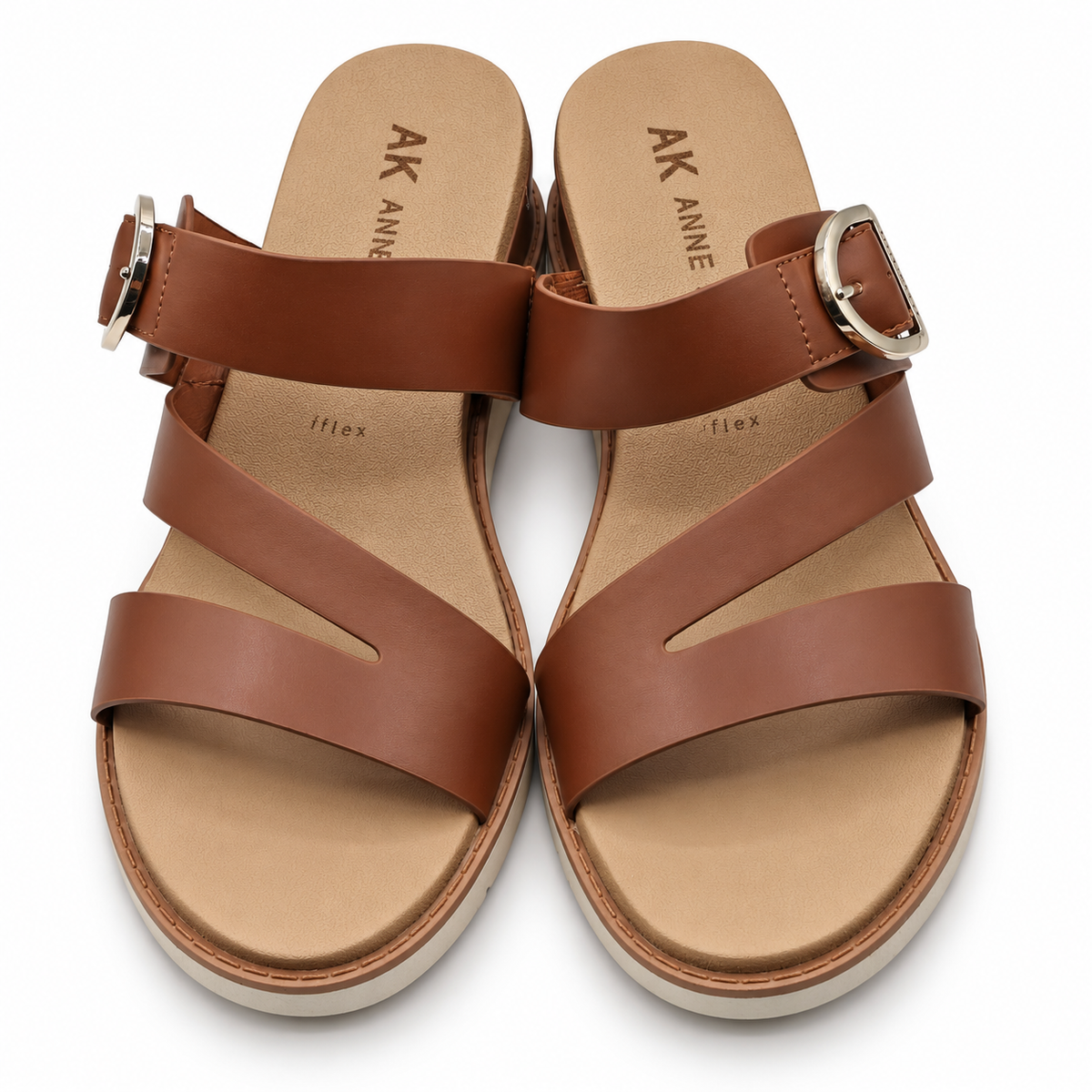 Anne Klein Lalasa Womens Cognac Buckle Slide Sandals iFlex Low Wedge Pick Size
