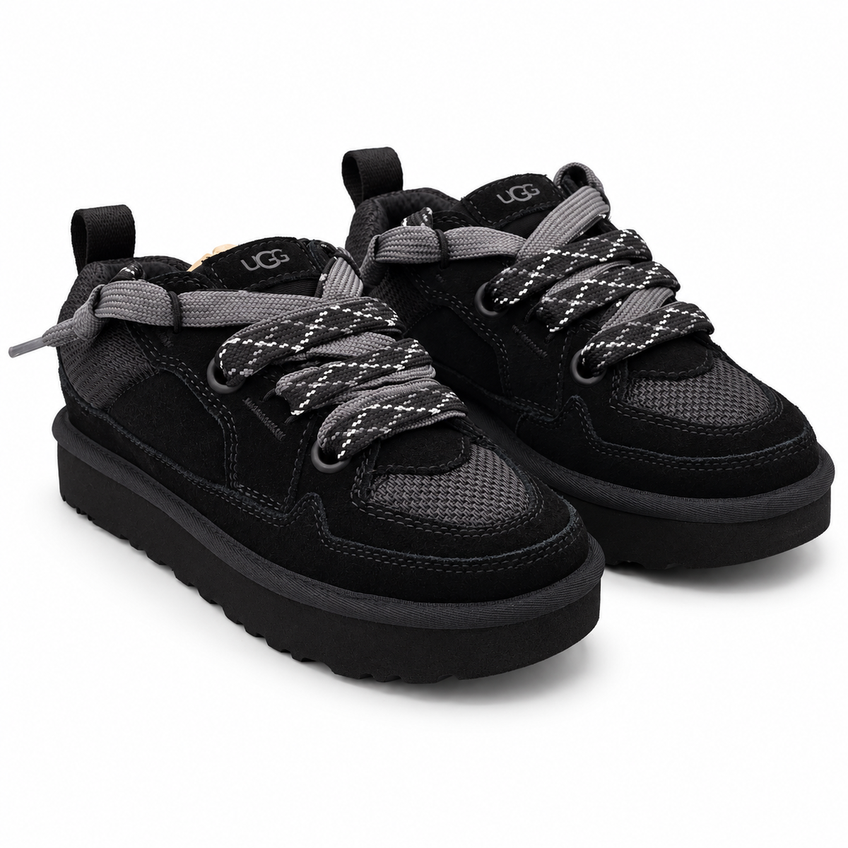 UGG Lo Lowmel Sneakers Womens 6 Black Suede Mesh Lace Up Low Top Shoes 1168890