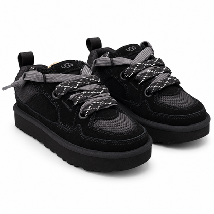 UGG Lo Lowmel Sneakers Womens 6 Black Suede Mesh Lace Up Low Top Shoes 1168890