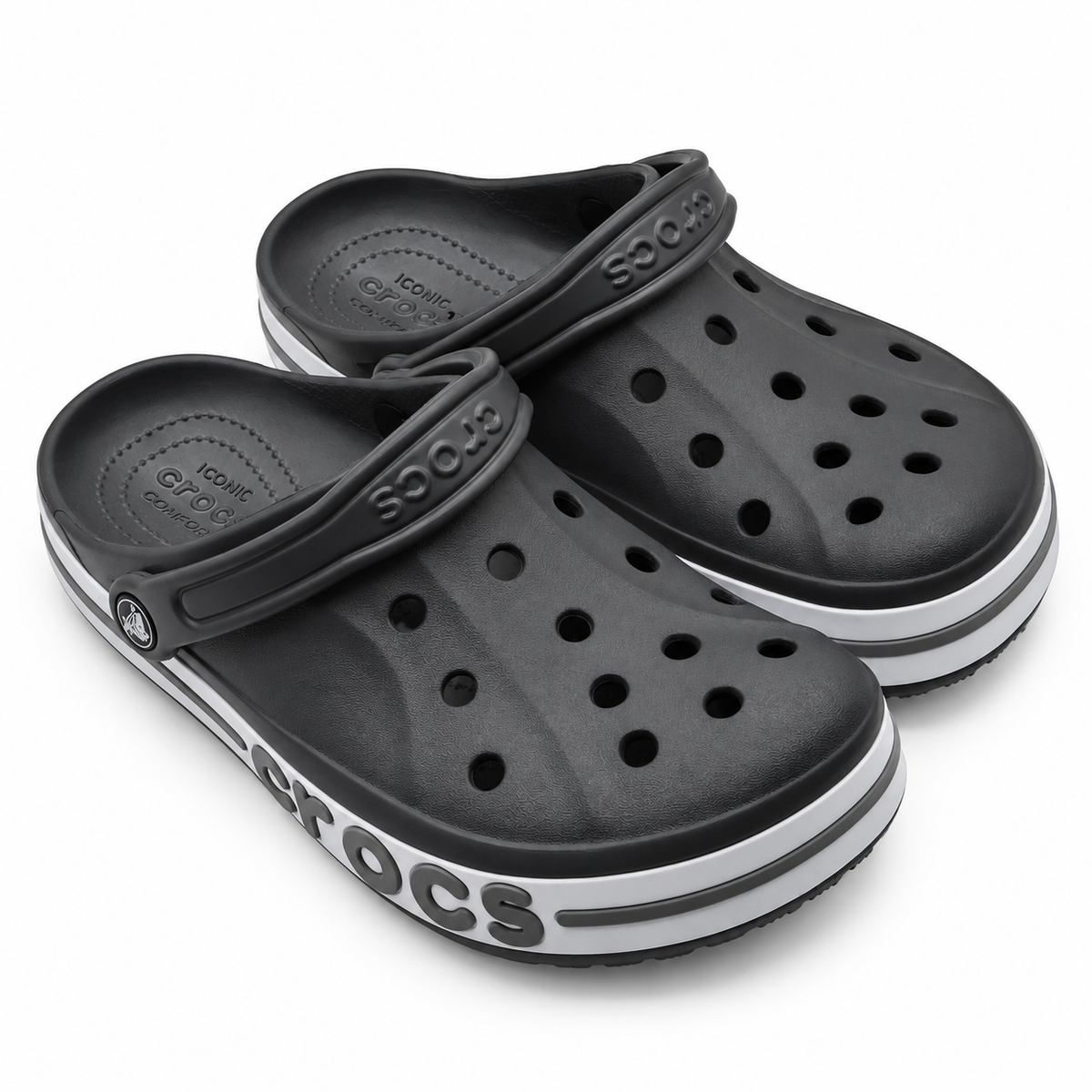 Crocs Bayaband Clogs Women 9 Men 7 Slate Grey Multi Slip On Comfort 205089-0IE