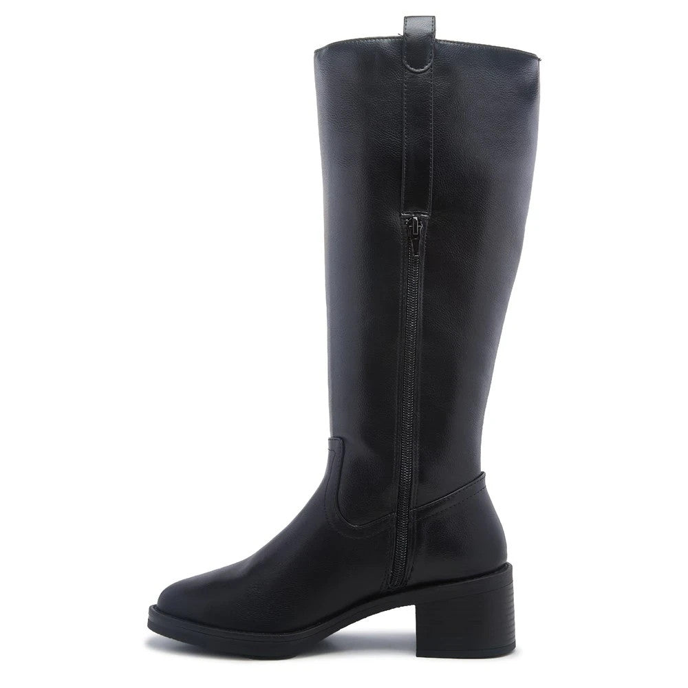 Kensie Women's Naya Knee High Boots Sand Faux Leather Side Zip Block Heel