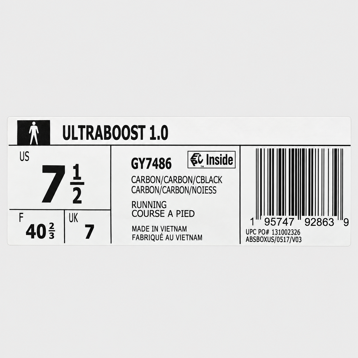 adidas Ultraboost 1.0 DNA Mens 7.5 Carbon Core Black GY7486 Boost Running Shoes