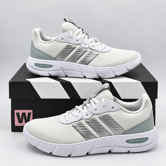 adidas Cloudfoam Flex Laces Women Wide White Gray Walking Shoes JS4891 Pick Size