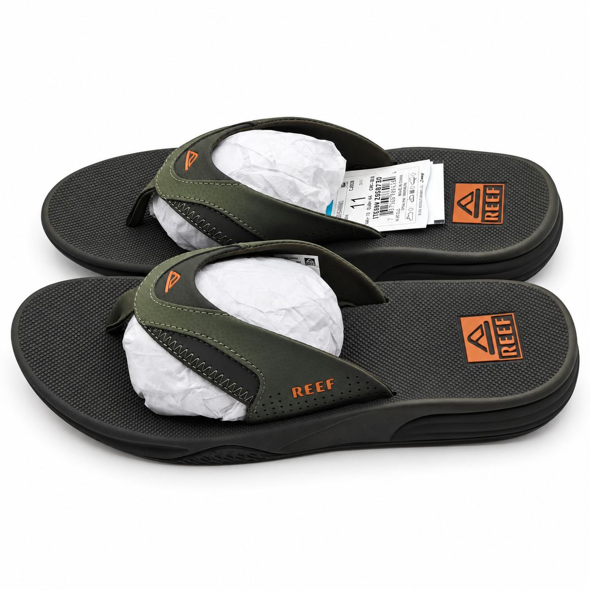 REEF Cushion Fanning Flip Flops Men 11 Olive Arch Support Bottle Opener CJ8928