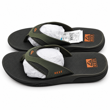 REEF Cushion Fanning Flip Flops Men 11 Olive Arch Support Bottle Opener CJ8928
