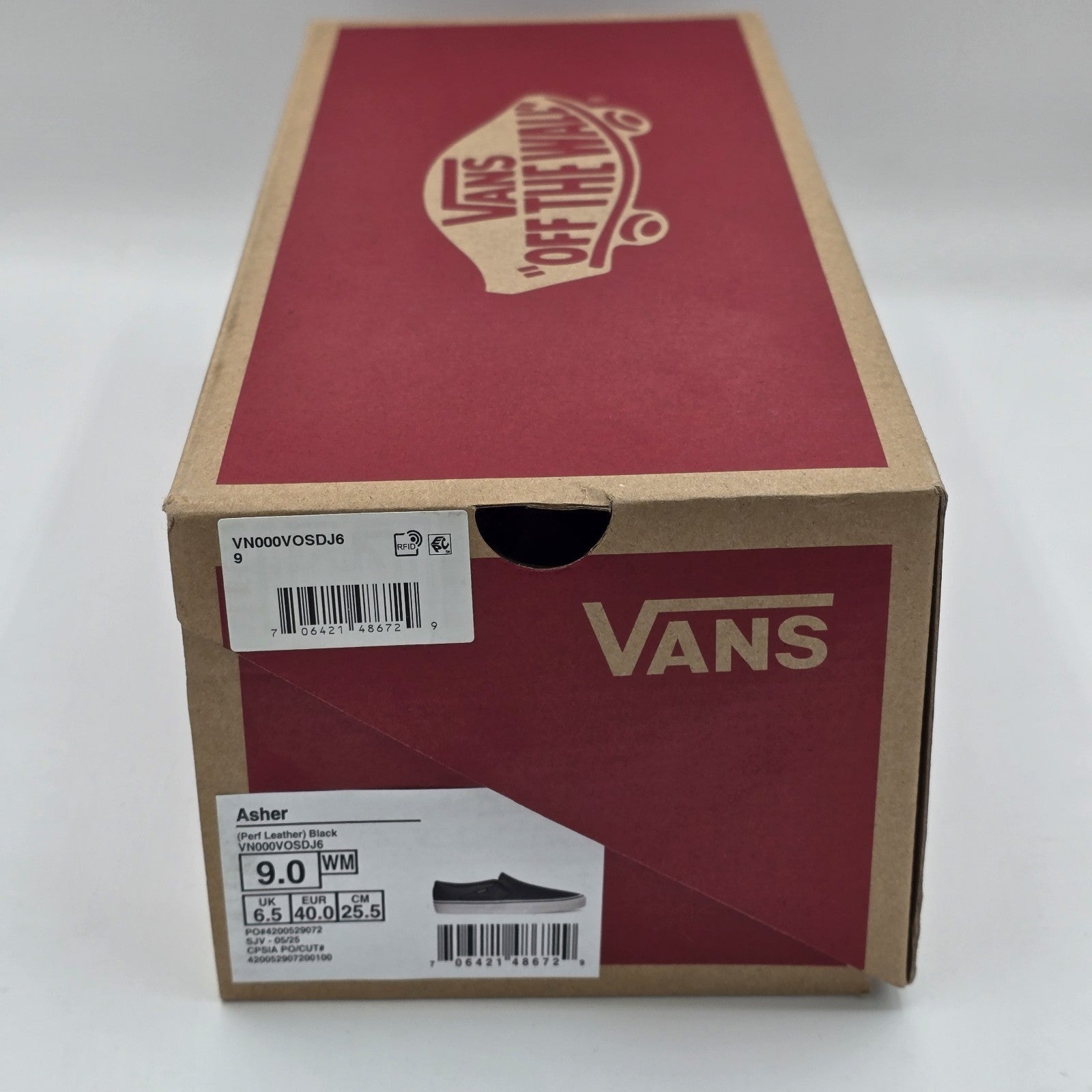 Vans Asher Slip On Shoes Black Perforated Leather VN000VOSDJ6 Women's 9