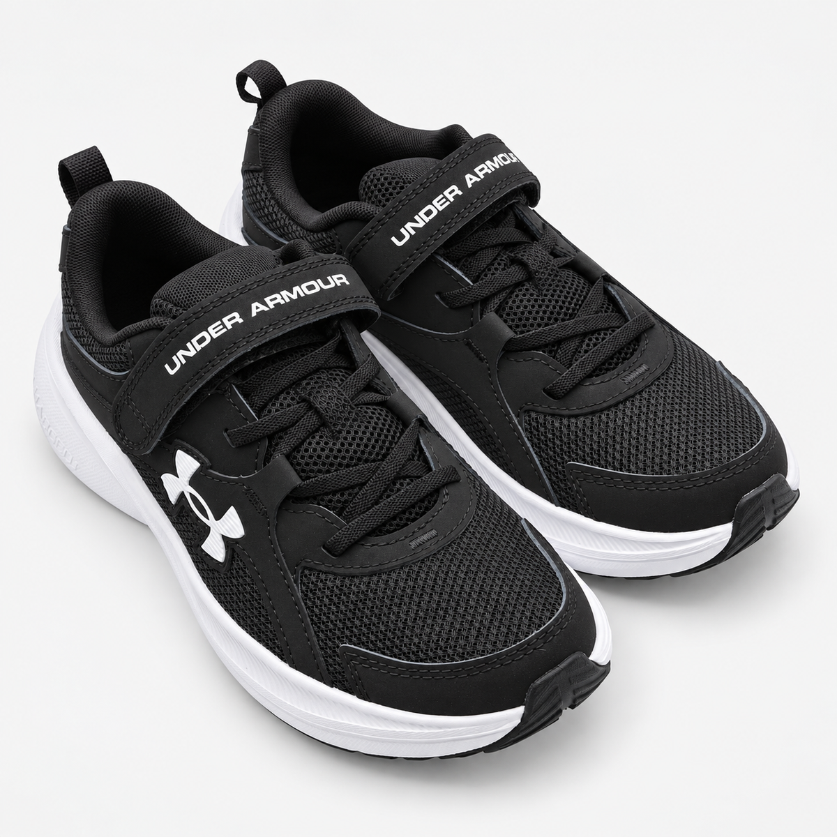 Under Armour Assert 11 AC Boys 2Y Black White Mesh Running Shoes Hook Loop Strap