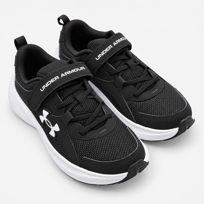 Under Armour Assert 11 AC Boys 2Y Black White Mesh Running Shoes Hook Loop Strap