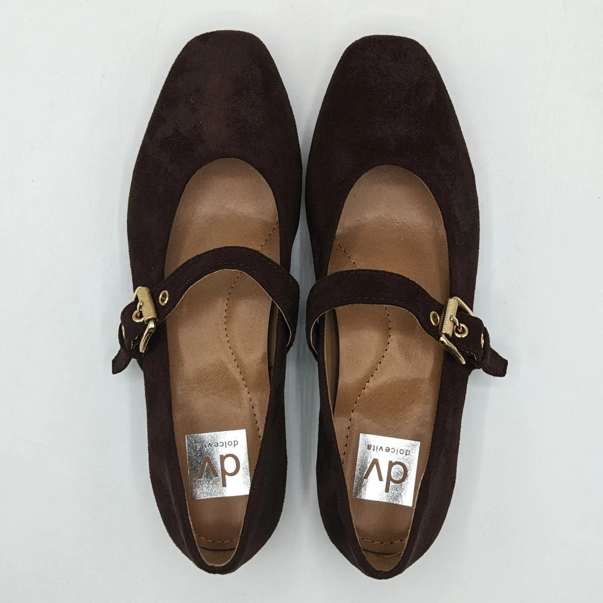 dv by Dolce Vita "Ballet Flat" Faux Suede Brass Buckle Foam Insole (Brown) NEW