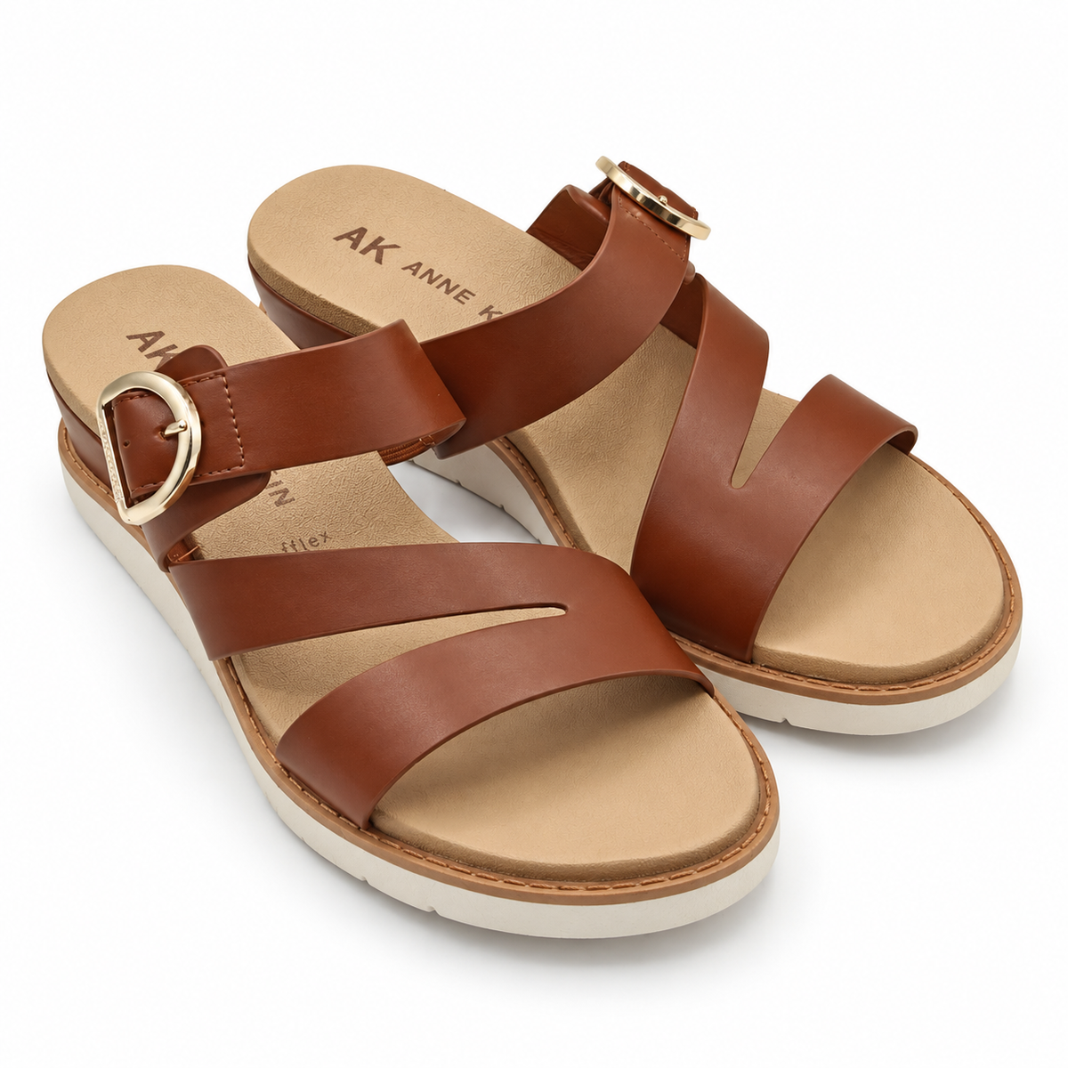 Anne Klein Lalasa Womens Cognac Buckle Slide Sandals iFlex Low Wedge Pick Size